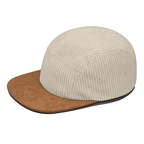 Clakllie 5 Panel Corduroy Baseball Cap for Men Women Soft Flat Brim Trucker Hat Adjustable Hip Hop Hat for Outdoor Travel