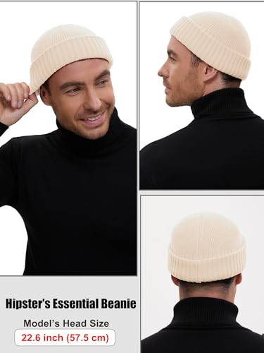 Wool Short Fisherman Beanie for Men Women Double Cuffed Skull Caps - color: 1pcs-beige