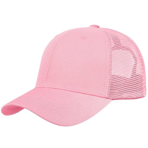 Falari Trucker Hat Baseball Cap Structured Plain Design 6 Panel, Adjustable Size - color: 1pk Pink