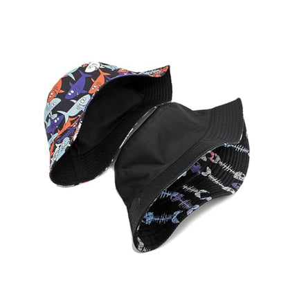 Quanhaigou Reversible Printed Bucket Hat,Summer Beach Outdoor Cap - color: Cartoon Shark