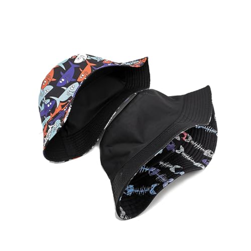 Quanhaigou Reversible Printed Bucket Hat,Summer Beach Outdoor Cap - color: Cartoon Shark