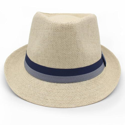 LIDHAY Short Brim Panama Hat Straw Fedora Hats for Men Women Summer Derby Trilby Hats Beach Sun Hat - color: Beige