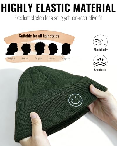 CLAPE Beanie Hat for Men, Cute Embroidery Smiley Face Winter Hat Women Outdoor Ski Snowboarding Knit Cuffed Fisherman Beanie - color: Kh27-yellow