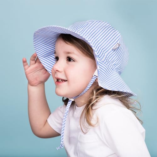 JAN & JUL Adjustable Cotton Floppy Sun Hat with 50+ UPF Protection for Boys - color: Blue Stripes, size: 5-12 Years