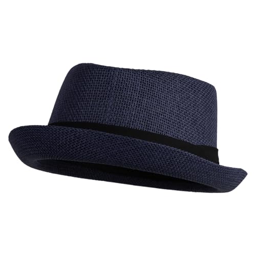 Big Size Solid Upbrim Pork Pie Fedora - color: Navy, size: X-Large
