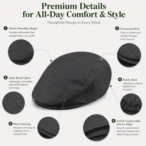 Bienzoe Boys Newsboy Flat Hat: Classic Linen Cap Lightweight - color: Dk Grey, size: 6-7 Years