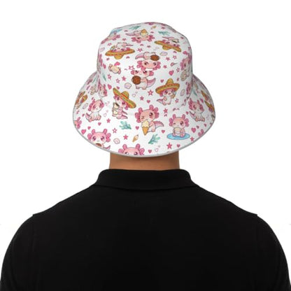 Bucket Hat for Men Women Packable Reversible Printed Summer Hats - color: Axolotl