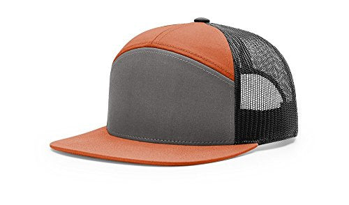 Seven-Panel Trucker Richardson Leather Patch Cap - color: Charcoal/Burnt Orange/Black, size: One Size