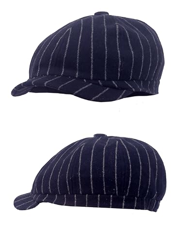 Adult 1920s Newsboy Cap for Men British Gangster Style Costume Baker Wool 8-piece Cap Halloween - color: Navy Stripe, size: L (23.6")