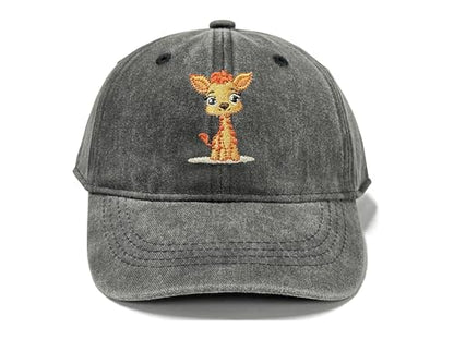 Adjustable Embroidery Animal Baseball Hat for Kid Toddler Child - color: Standing Giraffe (Washed Black)