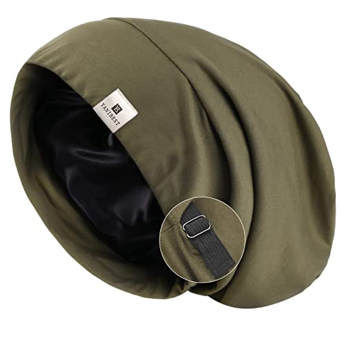 YANIBEST Slouchy Beanie Hat Satin Lined Sleep Cap Chemo Headwear Caps - color: Olive Green, size: Medium