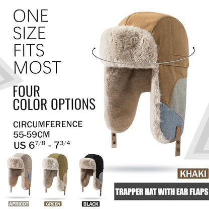 Croogo Cold Weather Eskimo Hats Trapper Hat Winter Thick Furry Ushanka Russian Hat Windproof Ski Trooper Hat with Ear Flap - color: Pl20-khaki