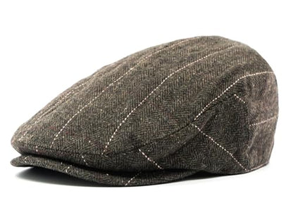 Men's Classic Patchwork Herringbone Checker Plaid Newsboy Ivy Hat Flat Cap - color: Brown Plaid, size: Large-X-Large