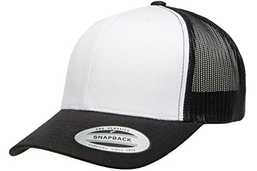 Yupoong Classic Mesh 6 Panel Retro Trucker Cap | Mid Profile Snapback - color: Black/White/Black