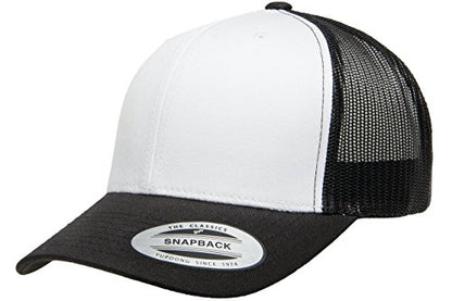 Yupoong Classic Mesh 6 Panel Retro Trucker Cap | Mid Profile Snapback - color: Black/White/Black