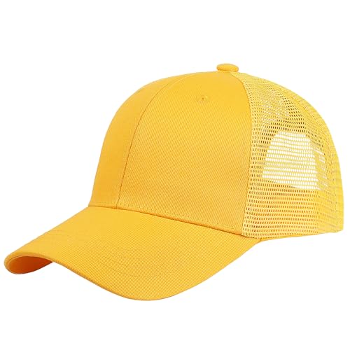 Falari Trucker Hat Baseball Cap Structured Plain Design 6 Panel, Adjustable Size - color: 1pk Yellow