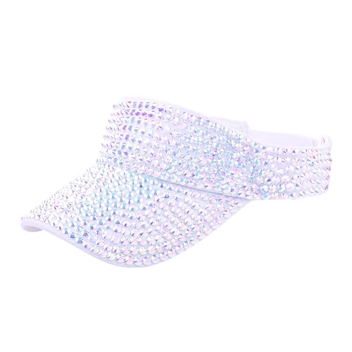 Shiny Rhinestones American Flag Sun Visor Hat Summer Outdoor Open Top Baseball Cap Adjustable Sparkly Party Headwear - color: White