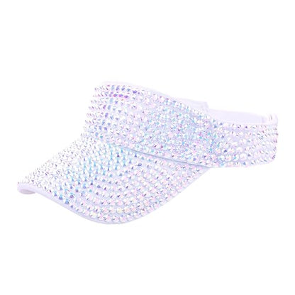 Shiny Rhinestones American Flag Sun Visor Hat Summer Outdoor Open Top Baseball Cap Adjustable Sparkly Party Headwear - color: White