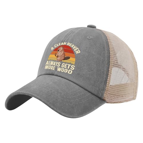 A Clean Beaver Always Gets More Wood Trucker Hats - Women's & Men's Funny Dad Hats - Perfect Birthday Gifts - color: Gray