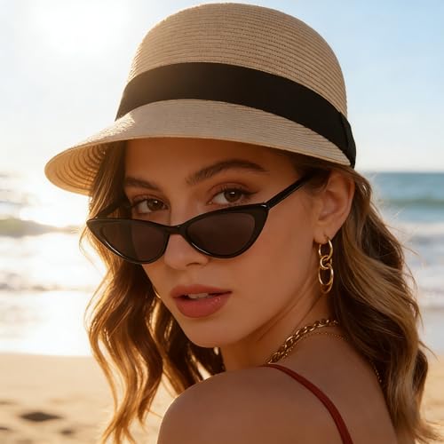 Wildarms Womens Packable Straw Visor Sun Beach Cap - color: Beige