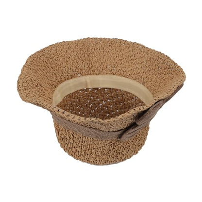 Women Wide Brim Floppy Straw Hats Beach Sun Hat Summer Cap with Bowknot UV Hat Sunhats Cloche Hat Strap Adjustable - color: Khaki