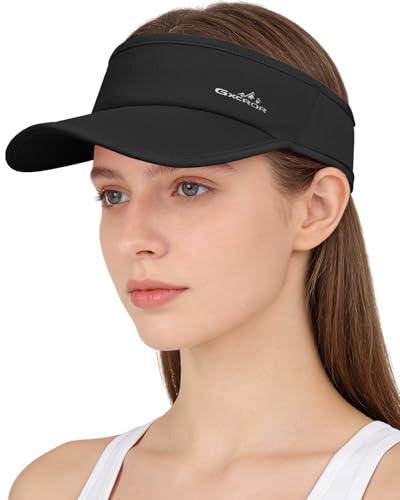 GXCROR Sports Sun Visor Hat Men Women, Lightweight Breathable Quick-Dry Visor Hat, UPF 50+ Tennis Golf Running Visor - color: Black