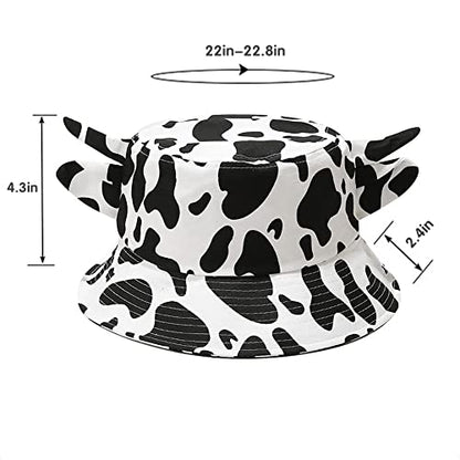 Unisex Bucket Hat Summer UPF 50+ Sun Protection Outdoor Beach Fishing Travel Hiking Hat - color: Cow Print Horns and Ears