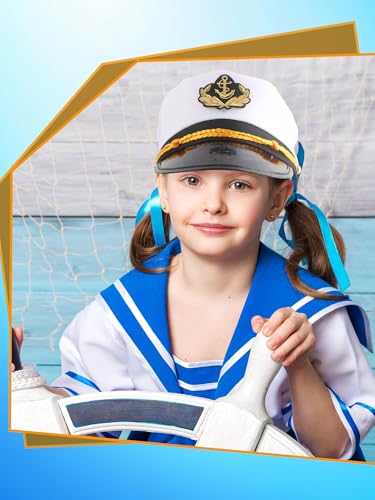 8 Pieces Captain Hats Adjustable White Sailors Navy Marine Admiral Caps for Yacht Theme Party Costume Accessory - color: Style 12