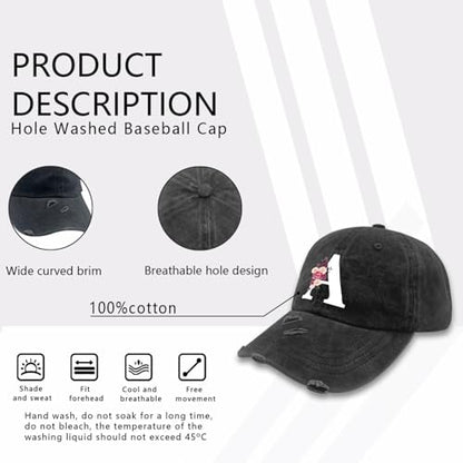 Custom Initial Letter Baseball Cap for Women, Personalized A-Z Monogram Washed Distressed Hat for Mom Gift - color: Classic Alphabetes A-z Cute Letter Caps Cute Baseball Hat 1