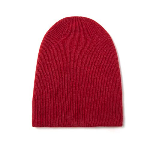 100% Pure Cashmere Double-Layered Beanie Hat for Women & Men, Winter Warm Soft Unisex Ribbed Skull Cap Hat