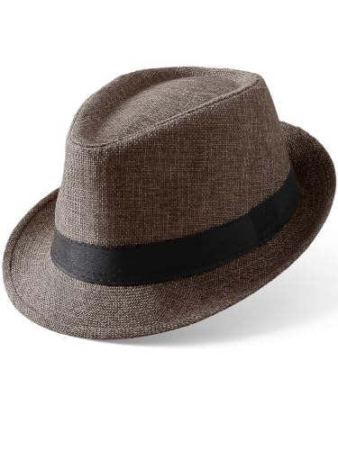 BABEYOND Men's 1920s Short Brim Trilby Fedora Hat - color: A-brown