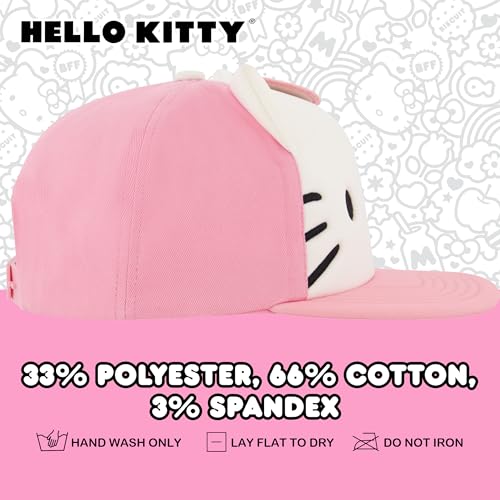 Hello Kitty Baseball Cap, Women's Snapback Hat with Flat Brim and 3D Ribbon and Ears - style: Hello Kitty