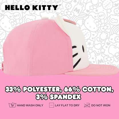 Hello Kitty Baseball Cap, Women's Snapback Hat with Flat Brim and 3D Ribbon and Ears - style: Hello Kitty