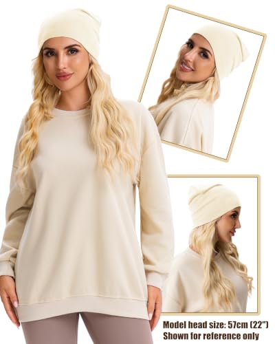 vidsel 100% Cotton Slouchy Beanie for Women Men, Thin Beanies Winter Hat - color: Beige