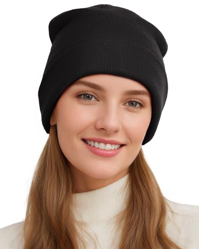 Womens Satin Lined Beanie Wool Silk Lining Slouchy Warm Skull Cap - color: 1pcs- Black