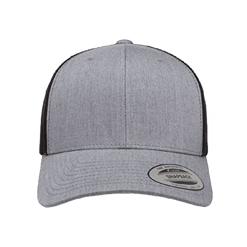 Yupoong Classic Mesh 6 Panel Retro Trucker Cap | Mid Profile Snapback - color: Heather/Black