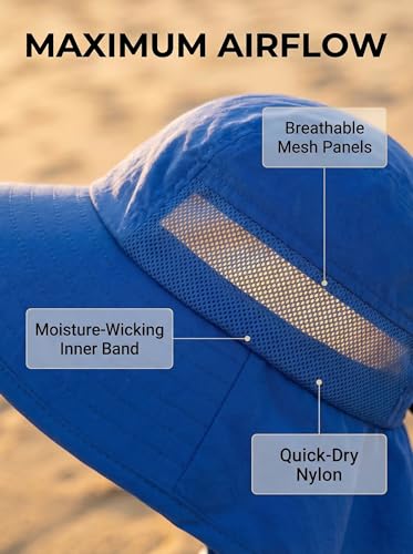icolor Kids Sun Hat UPF50+ Sun Protection Bucket Hat Toddler Summer Beach Play Hats with Neck Flap for Girl Boy Ages 3~10 - color: Solidblue