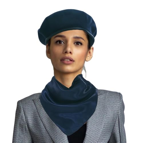 British US Military Berets with 35" Square Silk Like Head Scarf, Army Beret French Beret for Men and Women - color: Navy Blue, size: X-Large