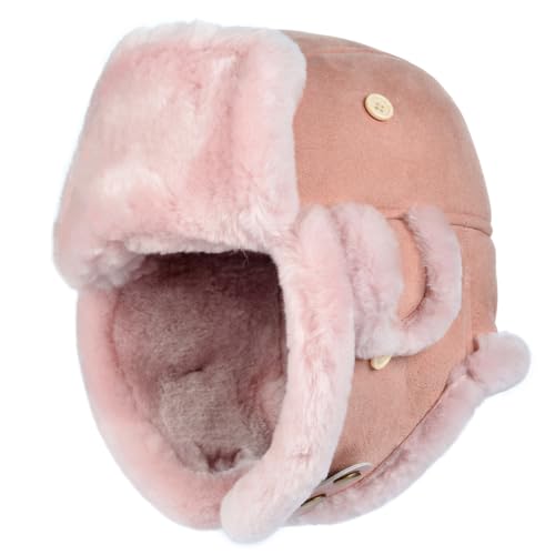 Harssidanzar Aviator Hat for Men Women Genuine Sheepskin Shearling Leather Winter Warm Trapper Hat CU603US - color: Pink, size: Medium