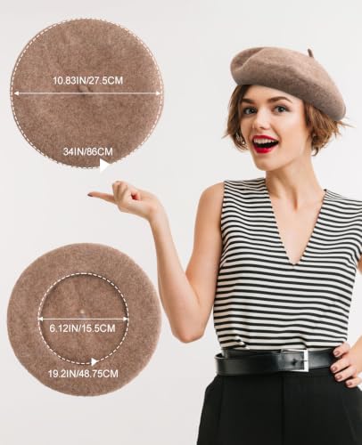 French Beret Hats for Women - Soft Warm Wool Solid Color Beanie Winter Cap - color: Dark Melange Grey