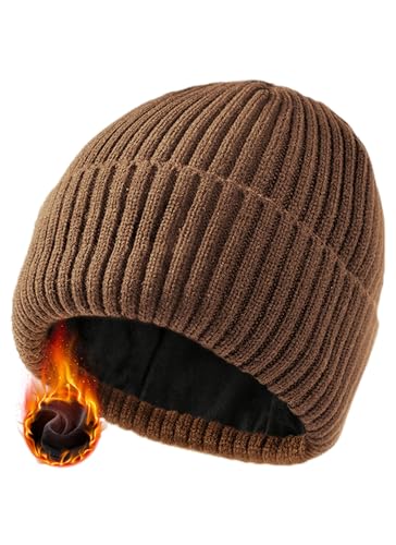 Winter Hats & Black Beanies for Men Women， No-Logo and Fleece-Lined - color: Khaki
