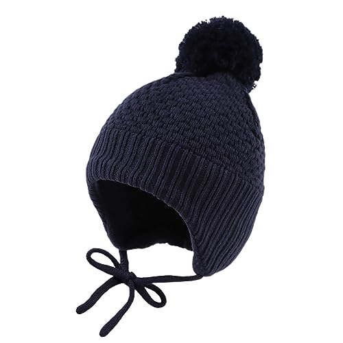 Baby Girl Winter Hats Pompom Infant Boys Beanie Knitted Kid Hat - color: Navy, size: 6-24 Months