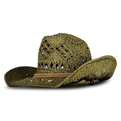 Lucky Brand Women's Straw Cowboy Hat | Rope Design | Western | Style | Fashion | Sun Protection | Breathable - color: Woven Straw - Olive