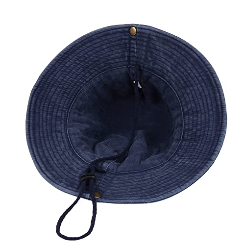 Unisex Cotton Boonie Hat Summer Fishing Bucket Hat Sun Hat with String - color: Retro Dark Blue