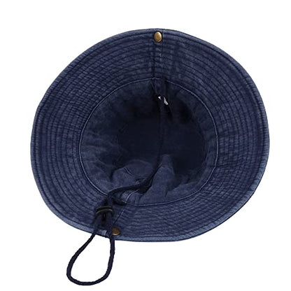 Unisex Cotton Boonie Hat Summer Fishing Bucket Hat Sun Hat with String - color: Retro Dark Blue