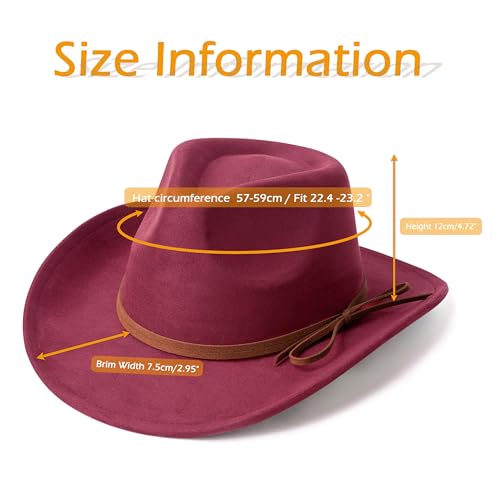 Suede Cowboy Hat for Women & Men Classic Western Hats - color: Pink