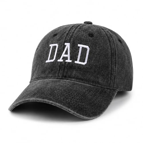 Vintage DAD Baseball Cap for Men, Embroidered Dad Hat, Washed Casual Cap, for New Dads - color: Black