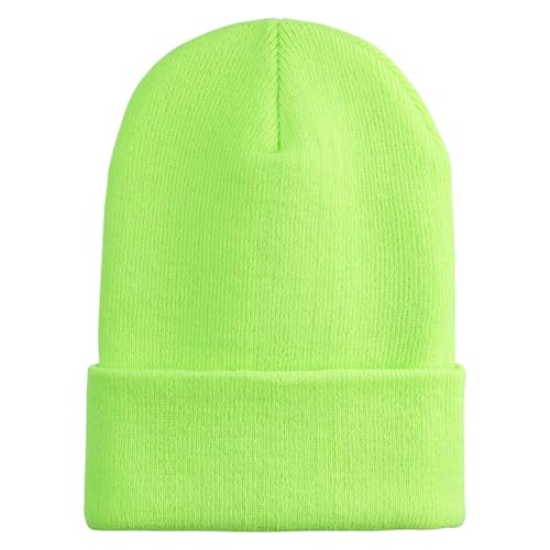 e4Hats.com 12 inch Cuffed Knit Long Beanie - color: Safety Green