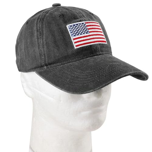 Falari USA Flag Embroidered Baseball Cap, Low Profile Adjustable Dad Hat, 100% Cotton, Pre-Washed - color: Black