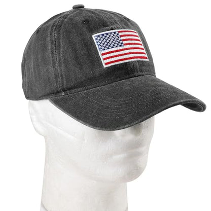 Falari USA Flag Embroidered Baseball Cap, Low Profile Adjustable Dad Hat, 100% Cotton, Pre-Washed - color: Black